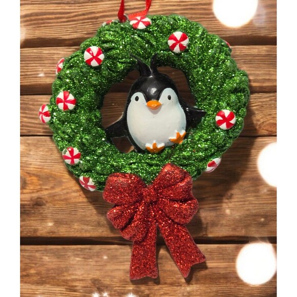 Penguin Christmas Wreath Ornament, Penguin lover Christmas Ornament - Picture 1 of 3